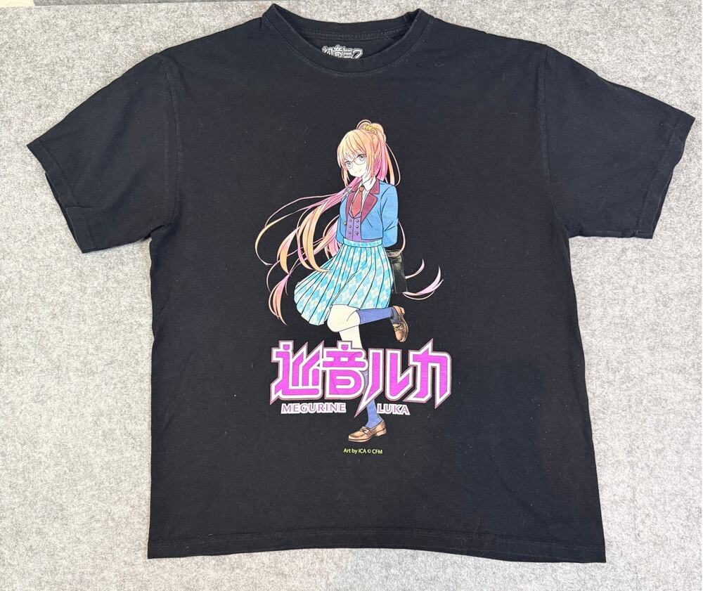 Hatsune Miku Megurine Luka Anime Graphic T Shirt Black Large Crypton CFM